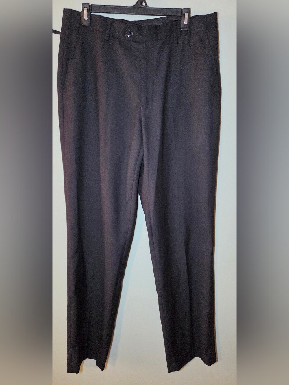 Mens Black Dress Pants 34W 34L Flat Front Polyester Viscose Work Career